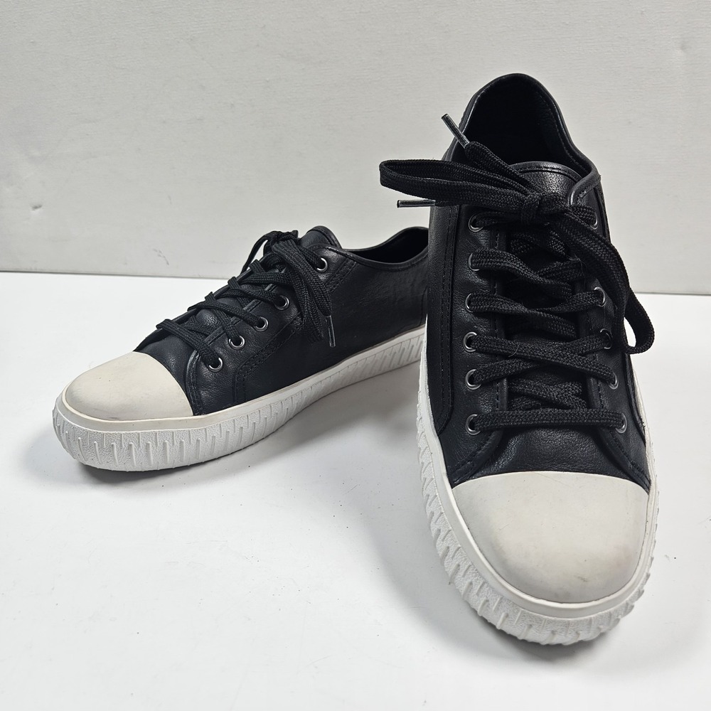 Eileen Fisher Sneakers Womens 6.5 Black Leather Low Top Cap Toe Lace Up Platform